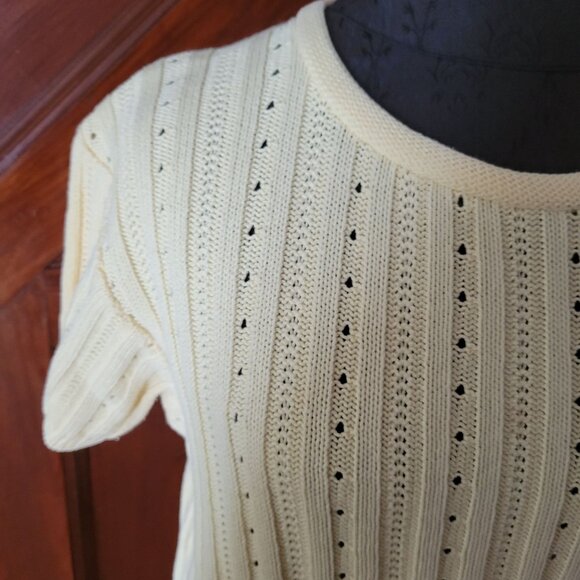 Eddie Bauer Womens Yellow Short Sleeve Ribbed Knit Cotton Sweater M - Picture 2 of 9
